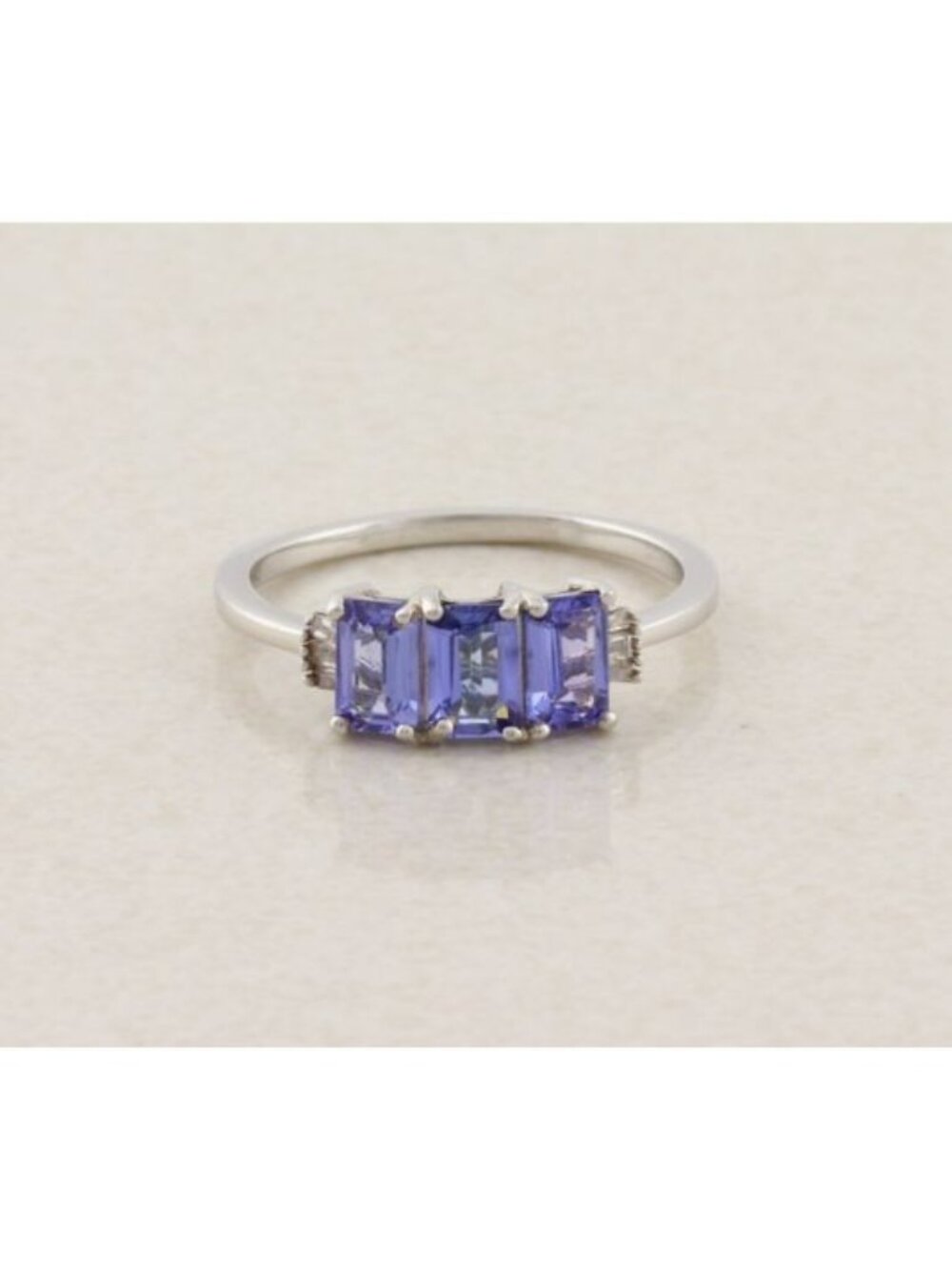 Sterling Silver Natural Tanzanite and Diamond Ring Size 9 1/4
